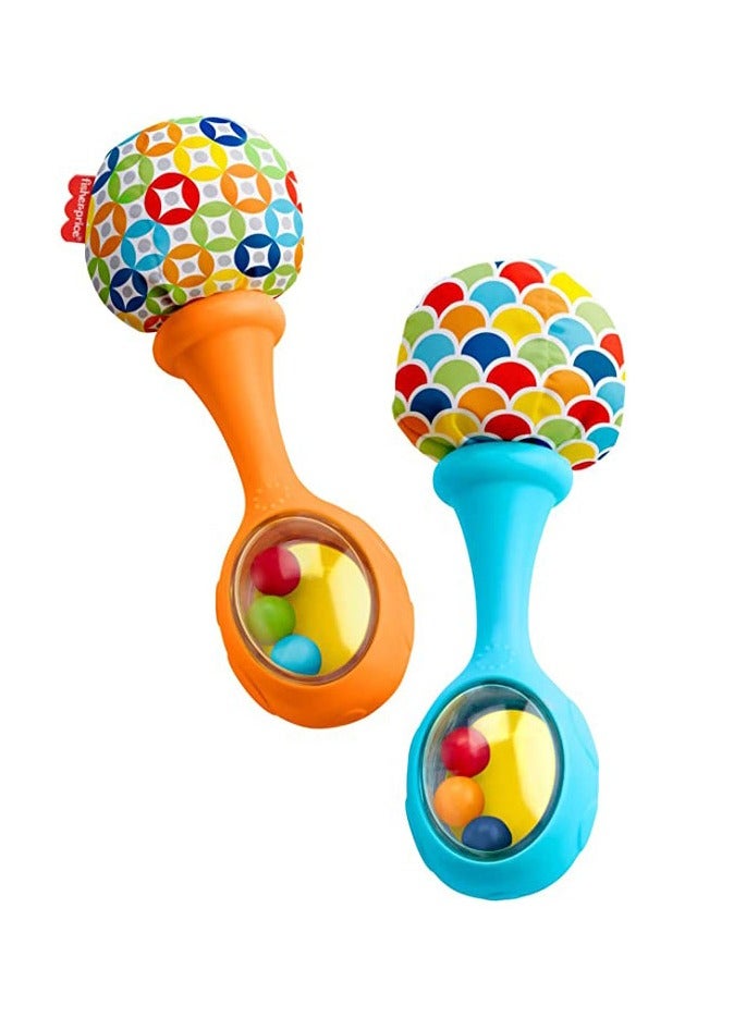 أوريتي لعبة حديثي الولادة راتلن روك ماراكاس، مجموعة من 2 آلات موسيقية ناعمة للأطفال 3 أشهر، أزرق وبرتقالي - Image 1