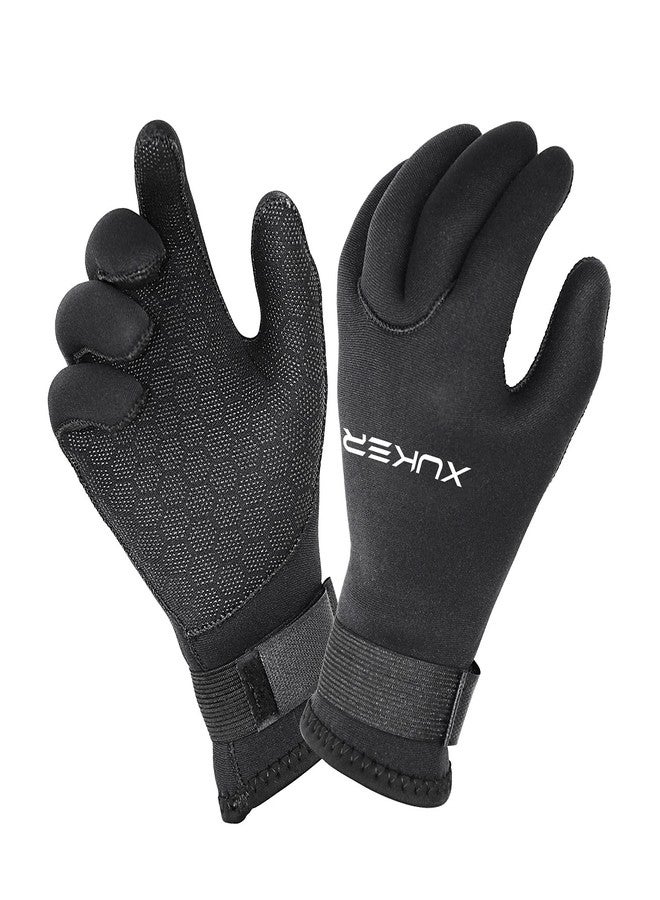 XUKER Water Gloves, 3mm & 5mm Neoprene Five Finger Warm Wetsuit Winter Gloves for Scuba Diving Snorkeling Paddling Surfing Kayaking Canoeing Spearfishing Skiing (3mm-Black, L) - Image 1