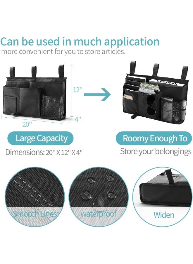 Bseash Bunk Bed Organizer, Bedside Caddy Hanging Bed Organizer Storage Bag 8 Pockets, for College Dorm Rooms Bed, Hospital Bed, Baby Bed Rails, 600D Oxford Cloth (Black) - Image 1