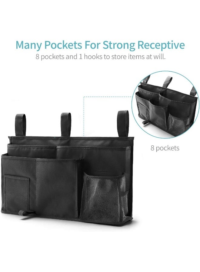 Bseash Bunk Bed Organizer, Bedside Caddy Hanging Bed Organizer Storage Bag 8 Pockets, for College Dorm Rooms Bed, Hospital Bed, Baby Bed Rails, 600D Oxford Cloth (Black) - Image 2