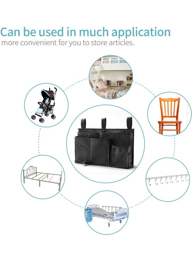 Bseash Bunk Bed Organizer, Bedside Caddy Hanging Bed Organizer Storage Bag 8 Pockets, for College Dorm Rooms Bed, Hospital Bed, Baby Bed Rails, 600D Oxford Cloth (Black) - Image 3