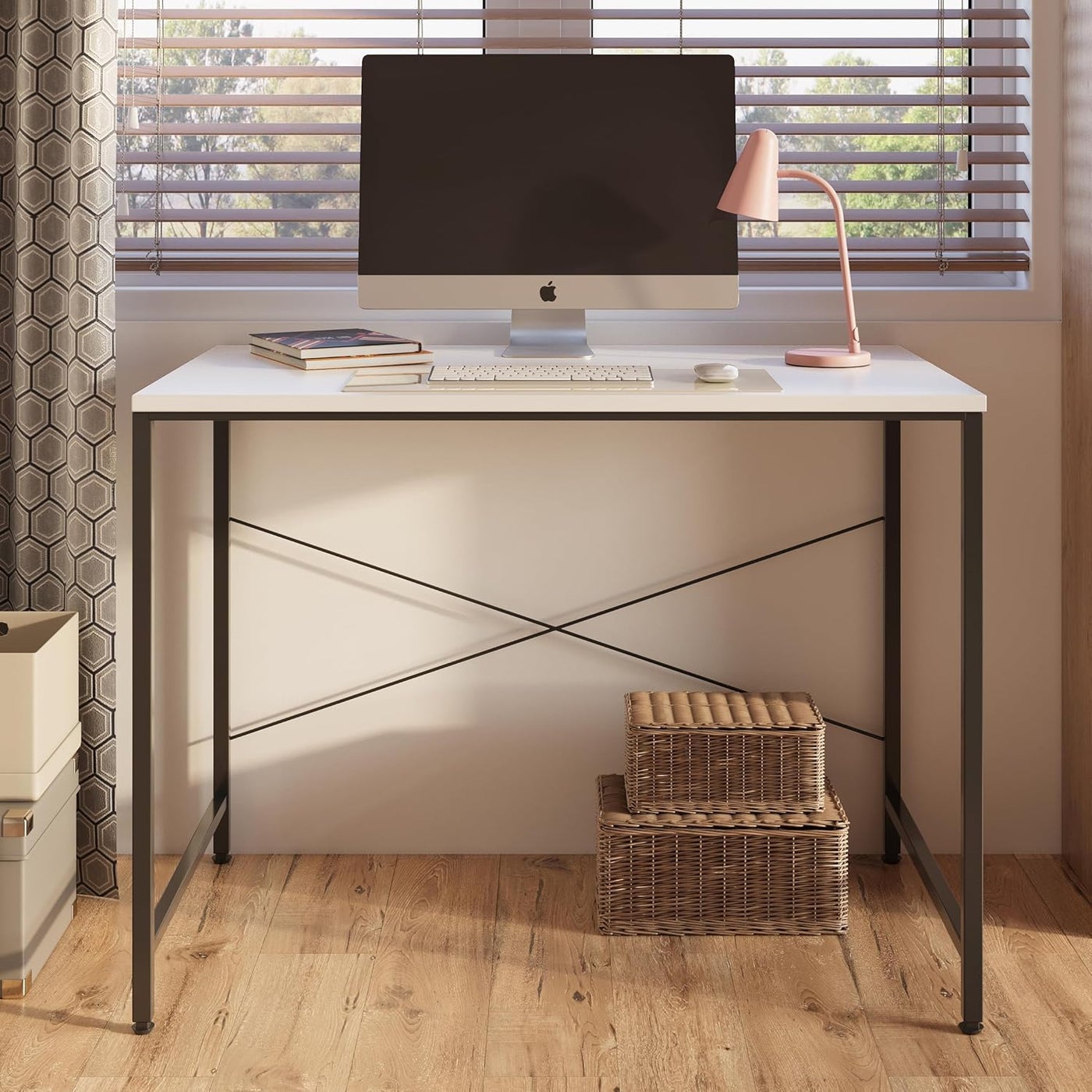 FURLAY Slate Office Desk and Study Table 1 Year Warranty Metal and Century Engineered Wood Desk for Adults Students DIY White 100 x 60 x 77 cm
