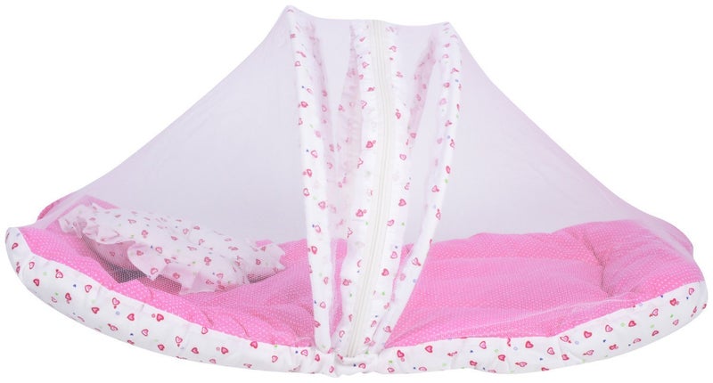 First Step Firststep Baby Cute Print White and Pink Combination Mosquito net Bed Must Have for Your Little Ones09months - Image 2