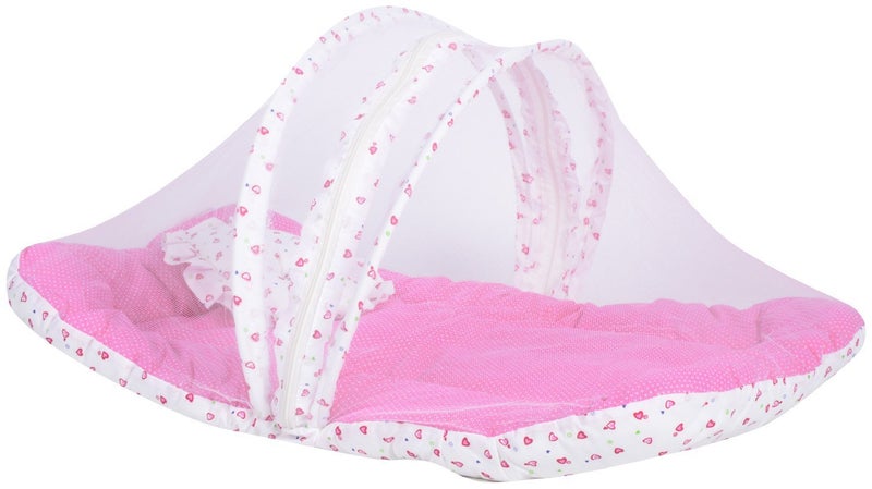 First Step Firststep Baby Cute Print White and Pink Combination Mosquito net Bed Must Have for Your Little Ones09months - Image 1