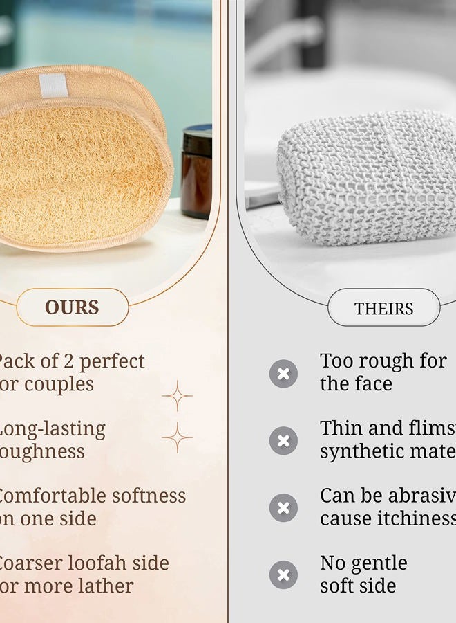 CraftsOfEgypt وسادة لوفا طبيعية مصرية لتقشير الجسم - إسفنجة لوفا مزدوجة الجوانب لتنظيف عميق لجسمك ووجهك وظهرك بينما تزيل جانب قماش الاستحمام المقشر الزيوت - 6.9 × 4.7 بوصة، عبوة من 2 - Image 5