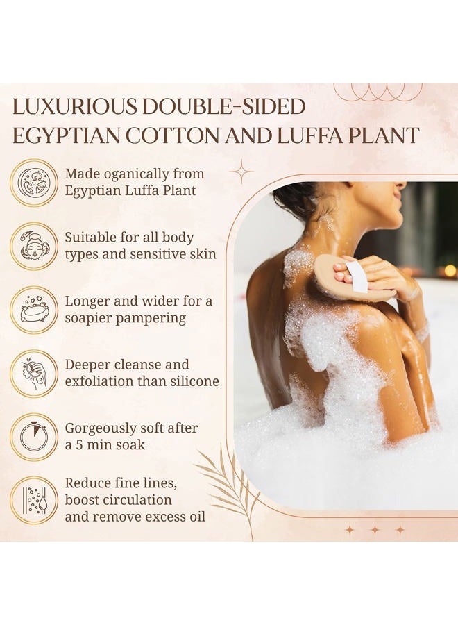 CraftsOfEgypt وسادة لوفا طبيعية مصرية لتقشير الجسم - إسفنجة لوفا مزدوجة الجوانب لتنظيف عميق لجسمك ووجهك وظهرك بينما تزيل جانب قماش الاستحمام المقشر الزيوت - 6.9 × 4.7 بوصة، عبوة من 2 - Image 4
