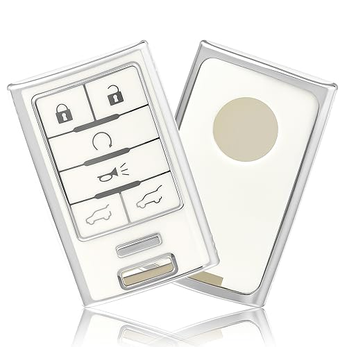 OFFCURVE Key Fob Cover for Cadillac, Soft TPU Car Key Case Protector for Cadillac SRX ATS ELR XTS 2010 2011 2012 2013 2014 2015 Keyless Entry Remote Control Start Car Key Accessories, Silver White - Image 1