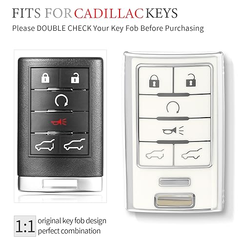 OFFCURVE Key Fob Cover for Cadillac, Soft TPU Car Key Case Protector for Cadillac SRX ATS ELR XTS 2010 2011 2012 2013 2014 2015 Keyless Entry Remote Control Start Car Key Accessories, Silver White - Image 2