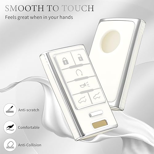 OFFCURVE Key Fob Cover for Cadillac, Soft TPU Car Key Case Protector for Cadillac SRX ATS ELR XTS 2010 2011 2012 2013 2014 2015 Keyless Entry Remote Control Start Car Key Accessories, Silver White - Image 3