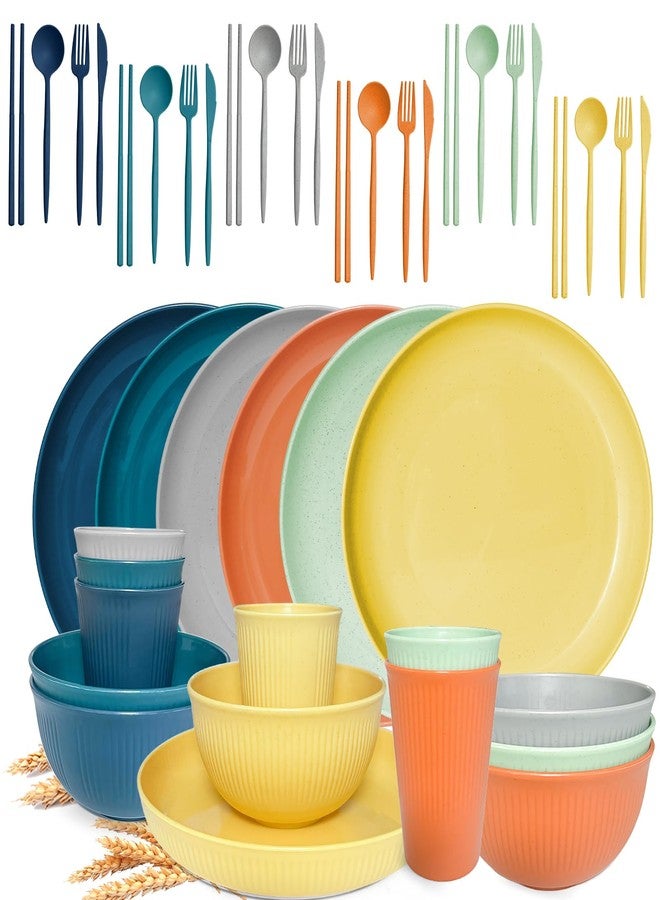 SHECIPIN 42Pcs Wheat Straw Dinnerware Sets, Unbreakable Plates and Bowls Sets, Eco Friendly Non Breakable Dinnerware, Dishwasher Microwave Safe Dinnerware - Image 1