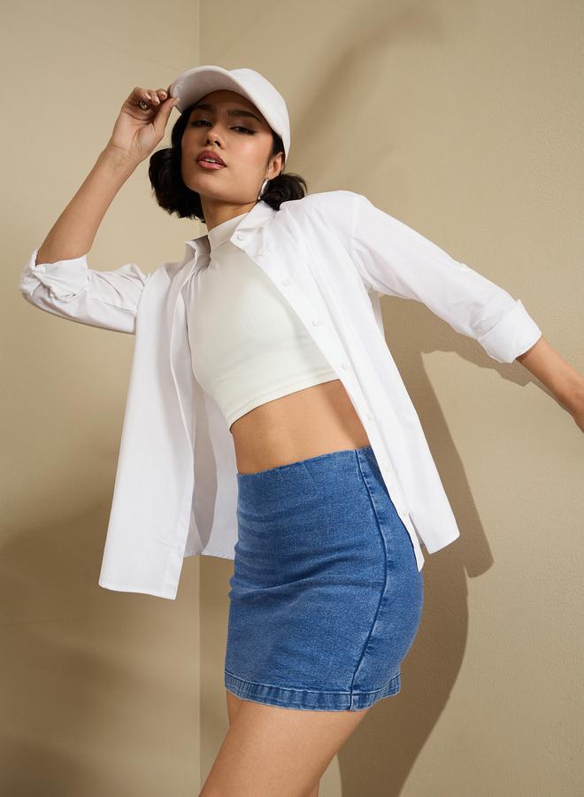 SASSAFRAS Blue High Rise Denim Skorts - Image 1