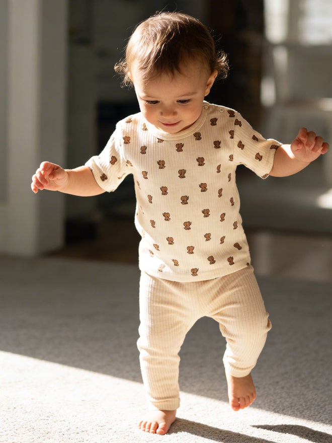 Babies Basic Premium Ribbed Cotton Printed Short Sleeves T-Shirt and Pyjama Set - Image 3