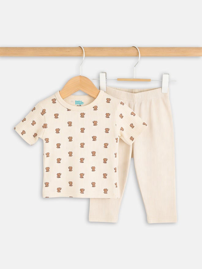 Babies Basic Premium Ribbed Cotton Printed Short Sleeves T-Shirt and Pyjama Set - Image 4