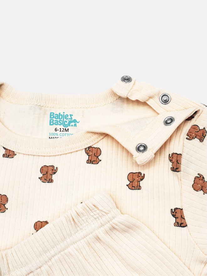 Babies Basic Premium Ribbed Cotton Printed Short Sleeves T-Shirt and Pyjama Set - Image 5