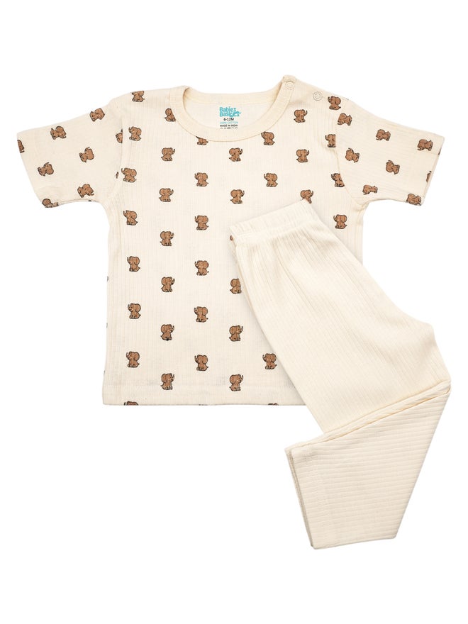 Babies Basic Premium Ribbed Cotton Printed Short Sleeves T-Shirt and Pyjama Set - Image 1