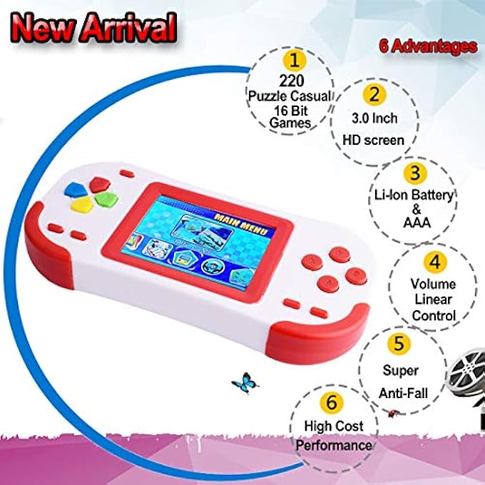 16 BIT HD HANDHELD GAME CONSOLE,3.0" SCREEN BUILT IN 220 CLASSIC RETRO VIDEO GAMES PORTABLE HANDHELD GAMES FOR CHILDREN BIRTHDAY GIFT (220 GAMES RED) - Image 3