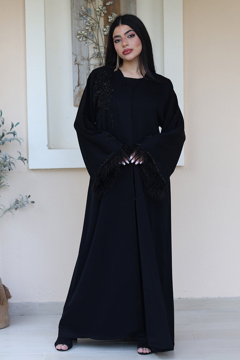 النخبة أناقة الريش الأسود عباية - Image 4