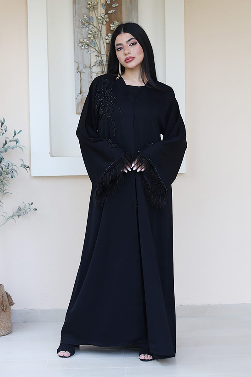 النخبة أناقة الريش الأسود عباية - Image 1