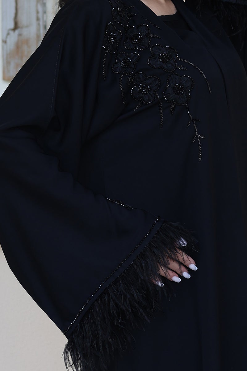 النخبة أناقة الريش الأسود عباية - Image 2