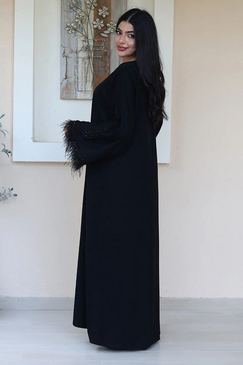 NUKHBAA Black Feathered Elegance Abaya-775