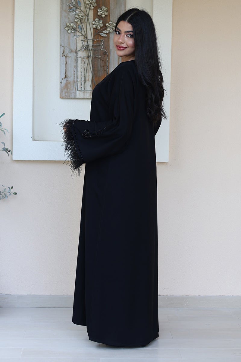 النخبة أناقة الريش الأسود عباية - Image 3