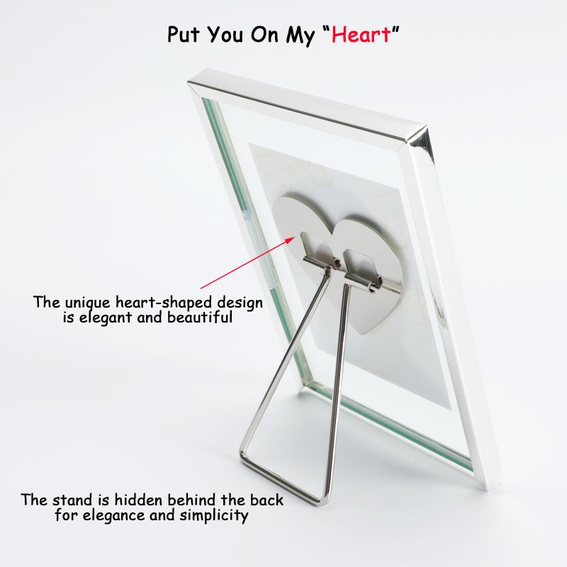 AhaGo Silver Floating Frame (4""x6""  Vertical  2 Set) with Romantic Heart Stand  For Picture 3x5  2x3 1x2  Classy Gift For Festival  Home or Wedding - Image 3