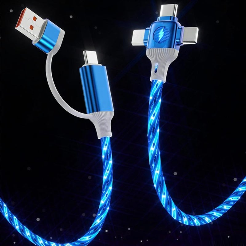 IHAO كابل شاحن IHAO متعدد المنافذ 6 تركيبات في كابل واحد USBA/USBC إلى USB C/MicroUSB سريع الشحن مع إضاءة LED متدفقة متوافق مع معظم الأجهزة الكهربائية - 39 بوصة أزرق نجمي - Image 2