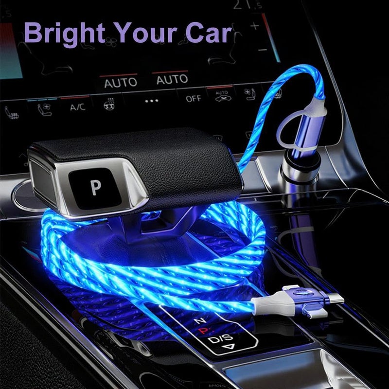 IHAO كابل شاحن IHAO متعدد المنافذ 6 تركيبات في كابل واحد USBA/USBC إلى USB C/MicroUSB سريع الشحن مع إضاءة LED متدفقة متوافق مع معظم الأجهزة الكهربائية - 39 بوصة أزرق نجمي - Image 4