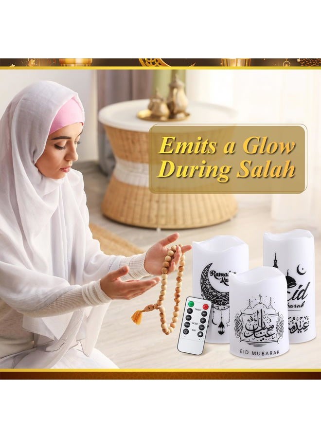 Tujoe 3 Pcs Eid Mubarak Flickering Flameless LED Candles, Battery Operated, Multicolor, Plastic, Ramadan & Eid Decor - Image 4