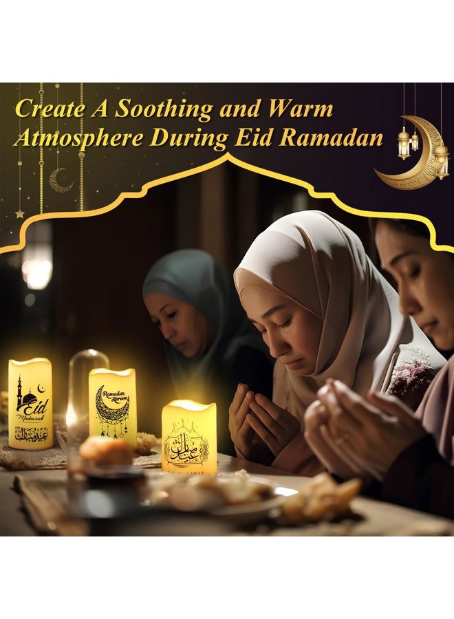 Tujoe 3 Pcs Eid Mubarak Flickering Flameless LED Candles, Battery Operated, Multicolor, Plastic, Ramadan & Eid Decor - Image 3