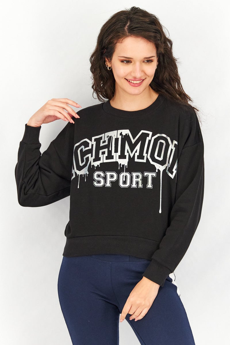 JOHN RICHMOND Women Sportswear Fit Long Sleeves Sweatshirt, Black/White - Image 1