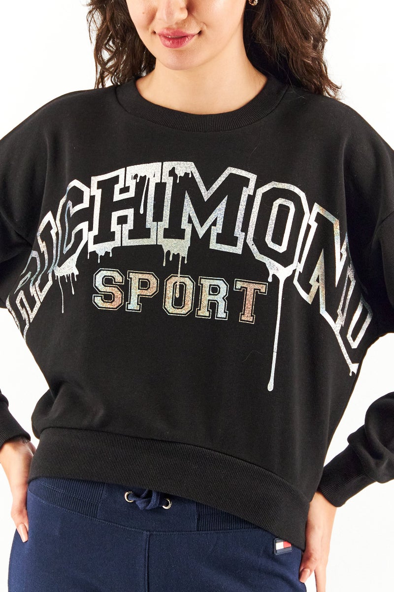 JOHN RICHMOND Women Sportswear Fit Long Sleeves Sweatshirt, Black/White - Image 4