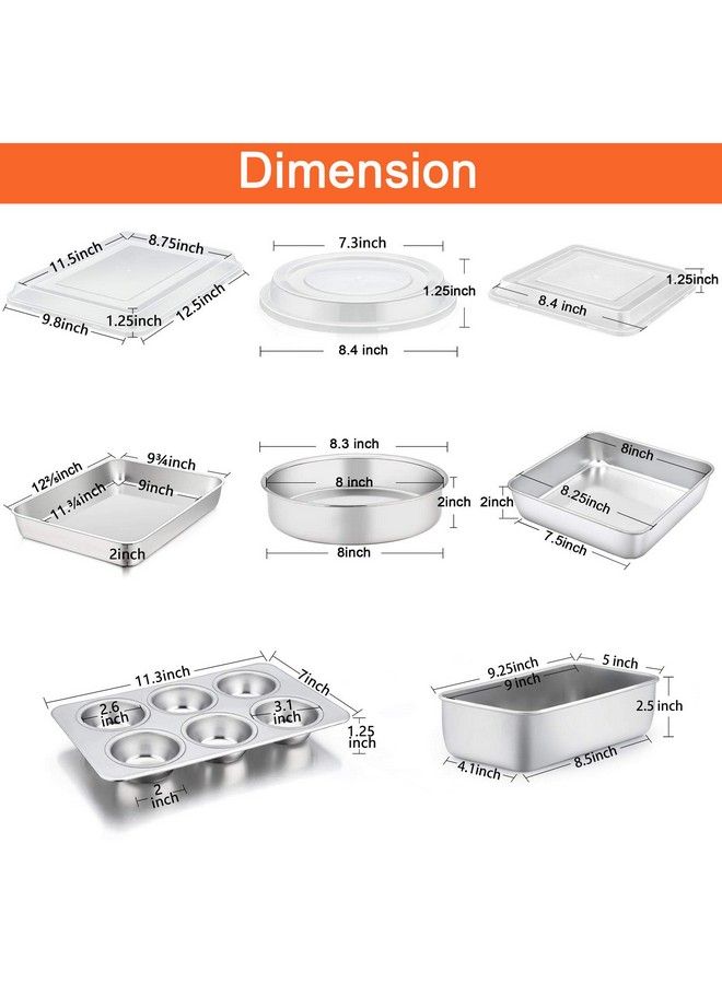 TeamFar طقم أواني خبز من الفولاذ المقاوم للصدأ مكون من 8 قطع مع غطاء، طقم صينية للشواء مع غطاء، صينية لازانيا مع غطاء، صينية كعك مربعة ودائرية، صينية خبز وصينية مافن، صحية ومتينة، آمنة في غسالة الصحون وسلسة. - Image 3