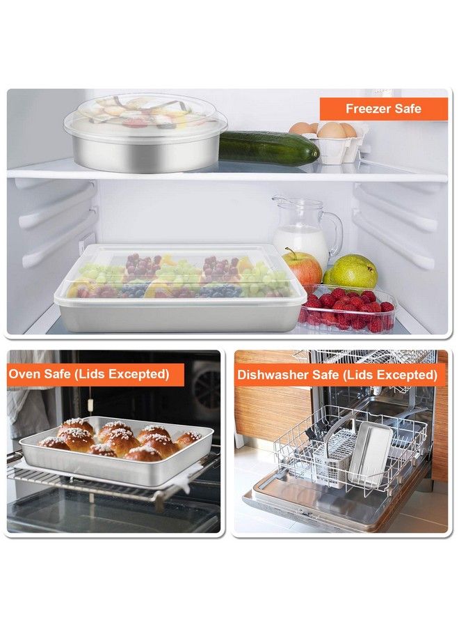 TeamFar طقم أواني خبز من الفولاذ المقاوم للصدأ مكون من 8 قطع مع غطاء، طقم صينية للشواء مع غطاء، صينية لازانيا مع غطاء، صينية كعك مربعة ودائرية، صينية خبز وصينية مافن، صحية ومتينة، آمنة في غسالة الصحون وسلسة. - Image 5