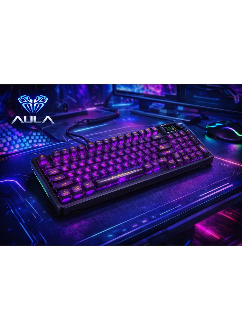 AULA F98 Pro Mechanical Keyboard | 4000 mAh Battery | 95 Keys, RGB Backlight, 2.4G Wireless & Bluetooth, Multimedia Knob - Image 1