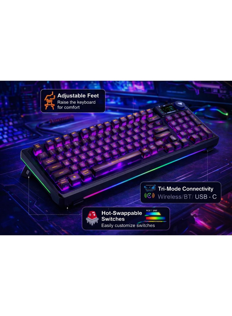 AULA F98 Pro Mechanical Keyboard | 4000 mAh Battery | 95 Keys, RGB Backlight, 2.4G Wireless & Bluetooth, Multimedia Knob - Image 2