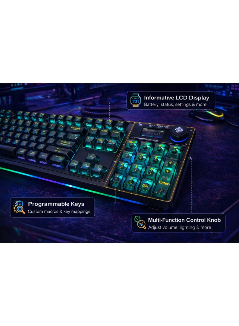 AULA F98 Pro Mechanical Keyboard | 4000 mAh Battery | 95 Keys, RGB Backlight, 2.4G Wireless & Bluetooth, Multimedia Knob - Image 3