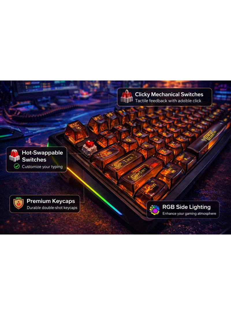 AULA F98 Pro Mechanical Keyboard | 4000 mAh Battery | 95 Keys, RGB Backlight, 2.4G Wireless & Bluetooth, Multimedia Knob - Image 4