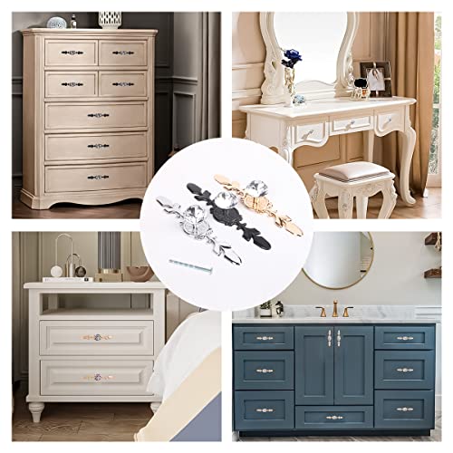 Fvstar 10pcs Crystal Cabinet Knobs, Glass Cabinet Pulls Handles with Plate, Diamond Dresser Drawer Knobs, Decorative Furniture Door Hardware for Kitchen Bathroom Cupboard, 4.7 inch - Image 3