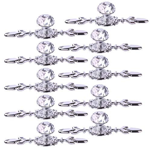 Fvstar 10pcs Crystal Cabinet Knobs, Glass Cabinet Pulls Handles with Plate, Diamond Dresser Drawer Knobs, Decorative Furniture Door Hardware for Kitchen Bathroom Cupboard, 4.7 inch - Image 1