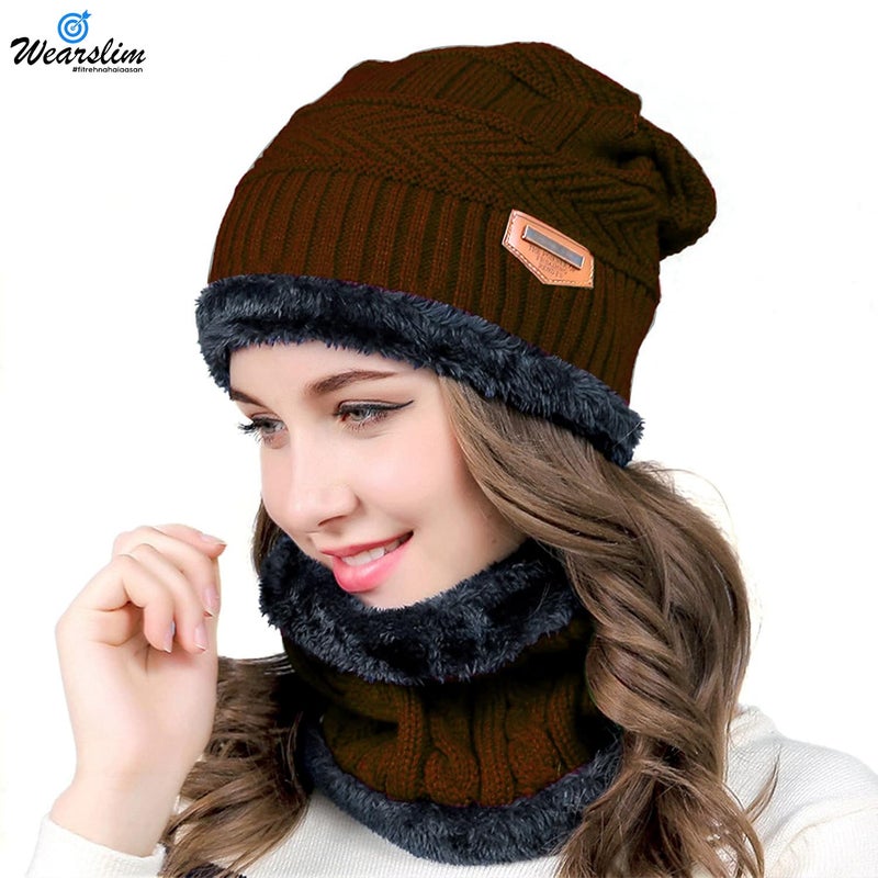Wearslim قبعات صوف دافئة ®، قبعة رأس مع دافئ للرقبة مجموعة قبعات شتوية وشالات للرجال والنساء - Image 3