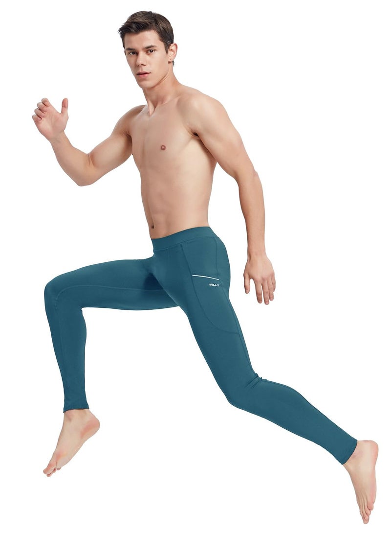 Willit Men's Active Yoga Leggings Running Quick Dry Dance Tights with Pockets Workout Compression Pants Dark Blue XL - Image 5