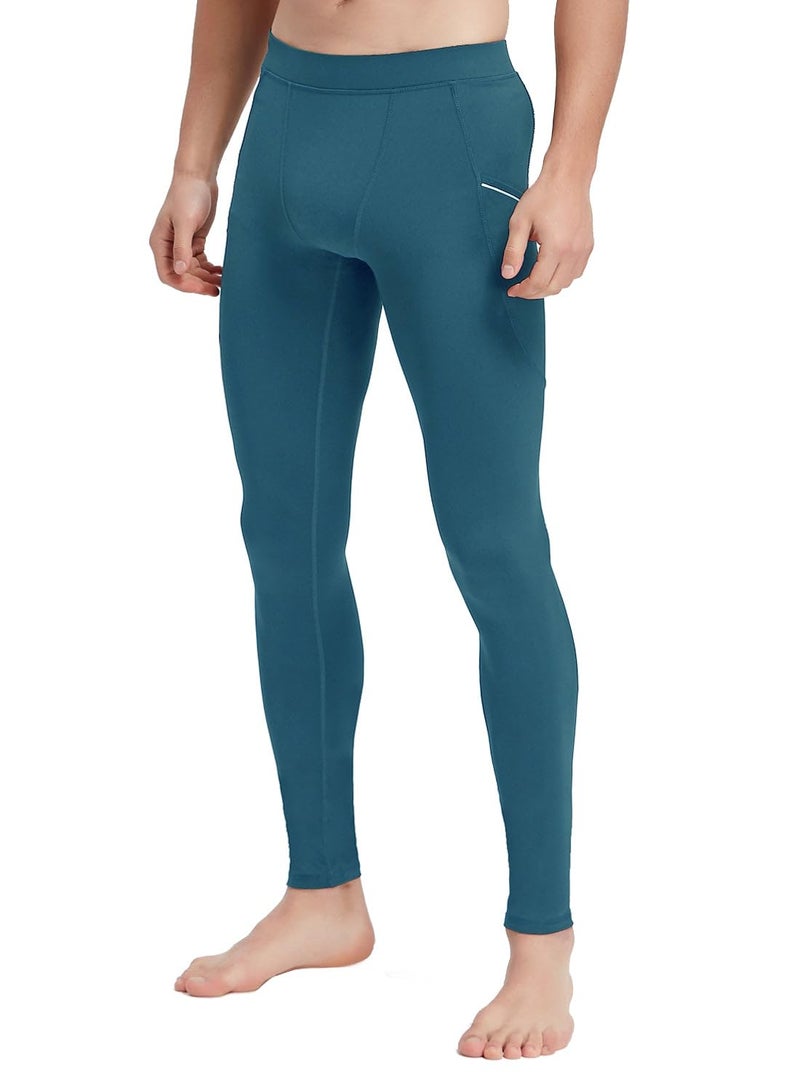 Willit Men's Active Yoga Leggings Running Quick Dry Dance Tights with Pockets Workout Compression Pants Dark Blue XL - Image 2