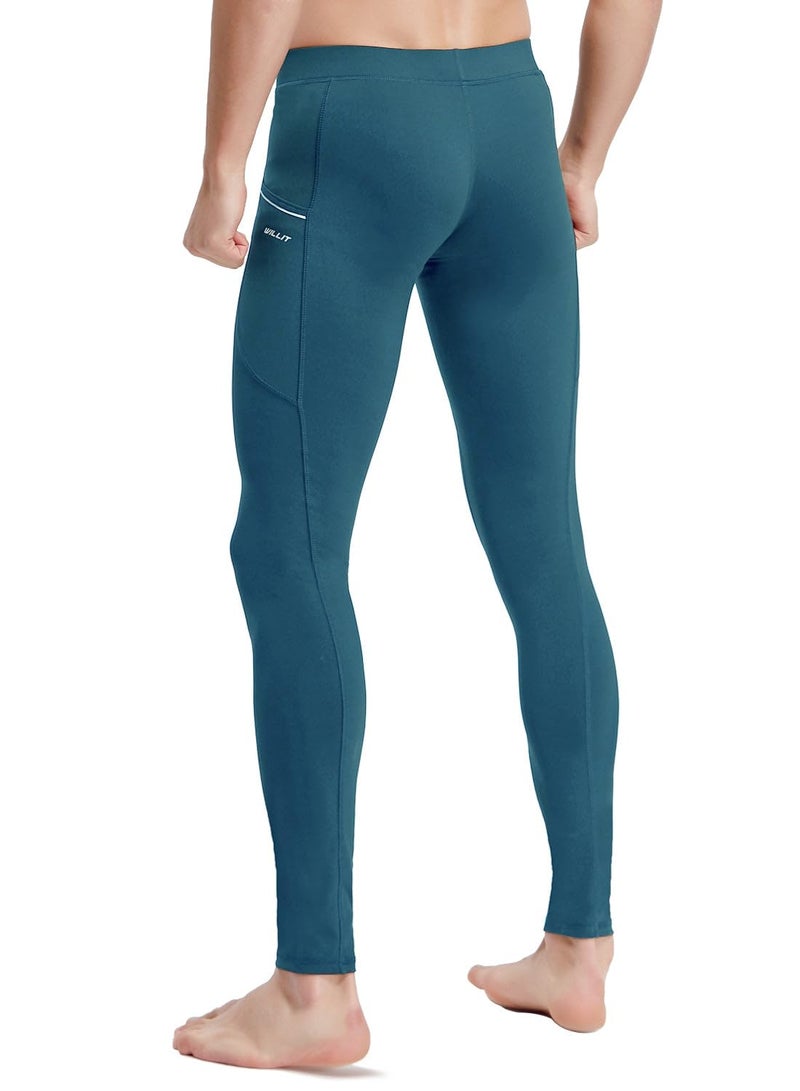 Willit Men's Active Yoga Leggings Running Quick Dry Dance Tights with Pockets Workout Compression Pants Dark Blue XL - Image 4