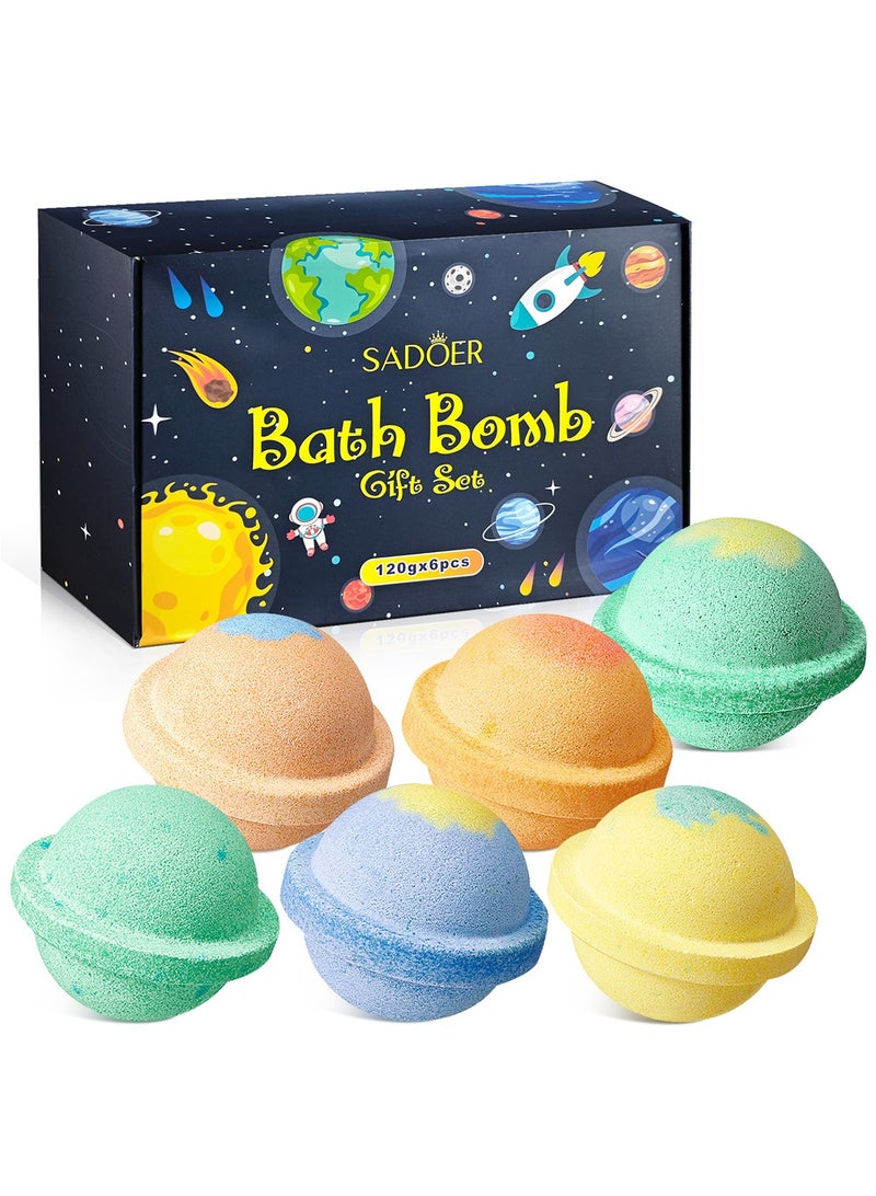 SADOER Galaxy Bath Bombs for Kids , 6 Pack Planet Bath Bombs Large Bubble Bath Bombs for Kids - Fruity Scents, Fizzies,Birthday Christmas,Holiday Gifts for Boys Girls - Image 1