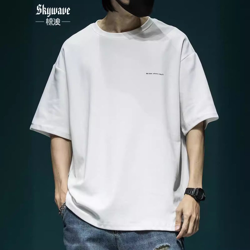 American Heavyweight Pure Color Short-Sleeved T-Shirt Men's Loose Large Size Summer Bottoming Shirt Versatile Men's Ice Silk T-Shirt Top - Image 2