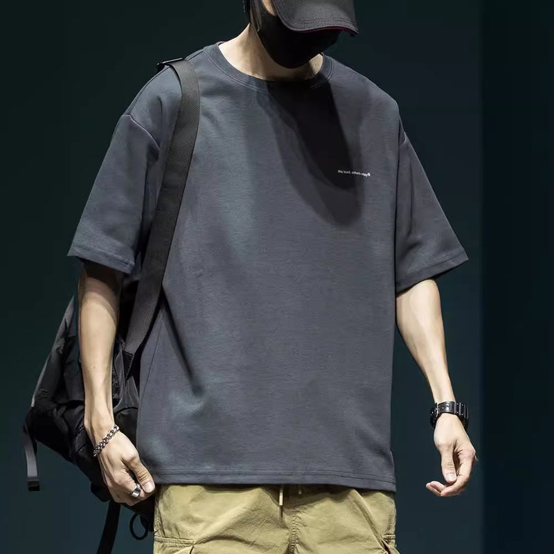American Heavyweight Pure Color Short-Sleeved T-Shirt Men's Loose Large Size Summer Bottoming Shirt Versatile Men's Ice Silk T-Shirt Top - Image 5