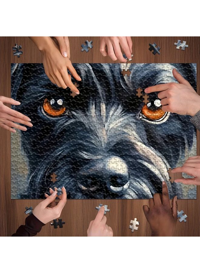 1000 Piece Wooden Jigsaw Puzzle For Adults Big Eyed Black Schnauzer Dog Design - Image 2