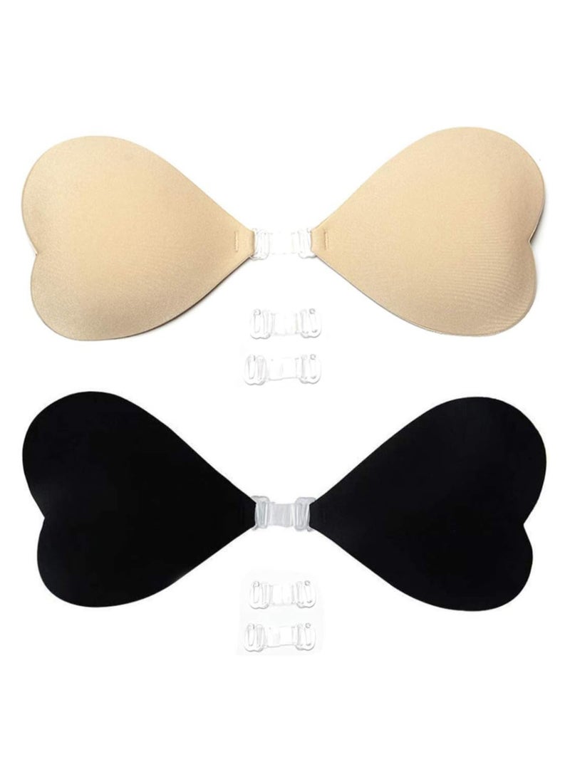 Excefore صدرية لرفع الصدر غير مرئية للنساء، عبوة 2 قابلة لإعادة الاستخدام بدون ظهر وبدون حمالات، صدرية لاصقة لزفاف الحفلات مع 3 أزرار أمامية بأطوال مختلفة (المقاس: C/D) - Image 1