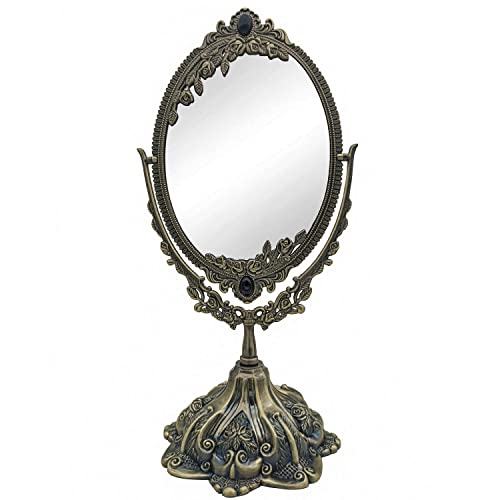 Hsiwto Vintage Double Side Makeup Mirror Alloy Metal Table Makeup Desktop Mirror with 360 Degree Rotation Cosmetic Makeup Tool for Women Girls Small Bronze - Image 1